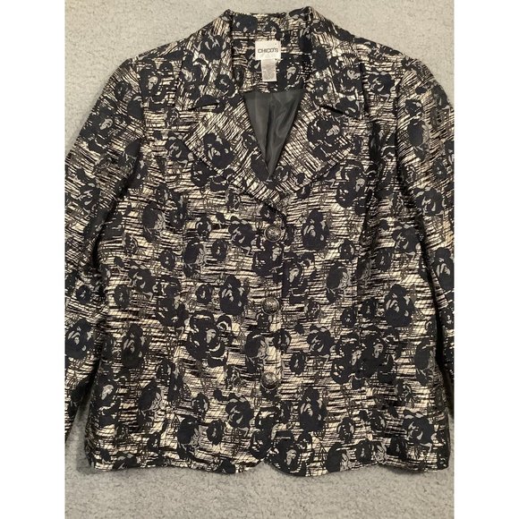 Chicos Womens  Blazer Jacket Regular Fit Blue Gray Tapestry Buttons Size 1 (8) M - Picture 2 of 8